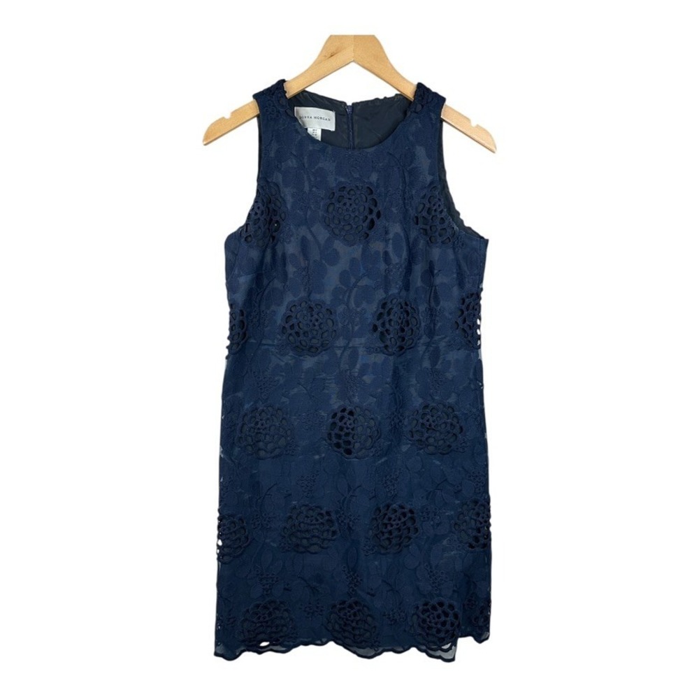Donna Morgan‎ Womens Navy Eyelet Sleeveless Dress Size 4 Floral lace